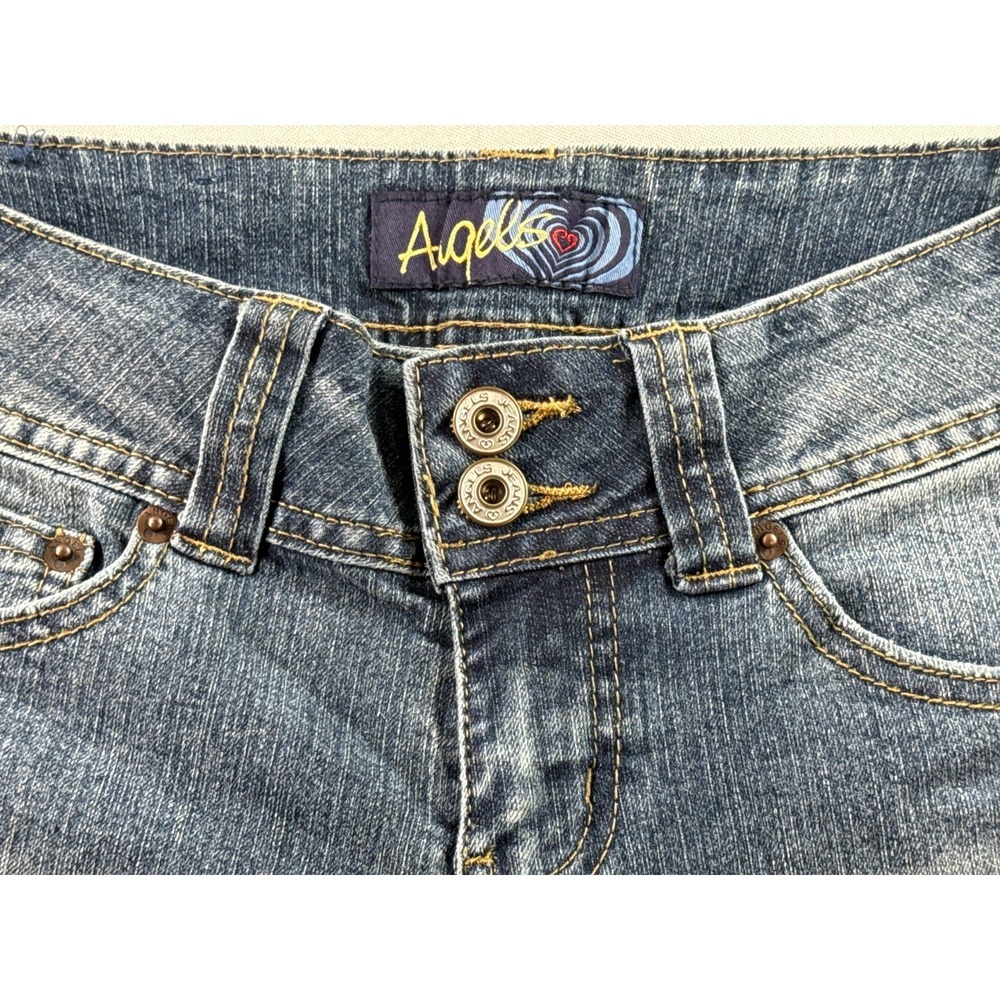 Angels Jeans Womens 5 Short Blue Flare Bootcut Stretch Low Rise Denim Pants - Picture 7 of 9